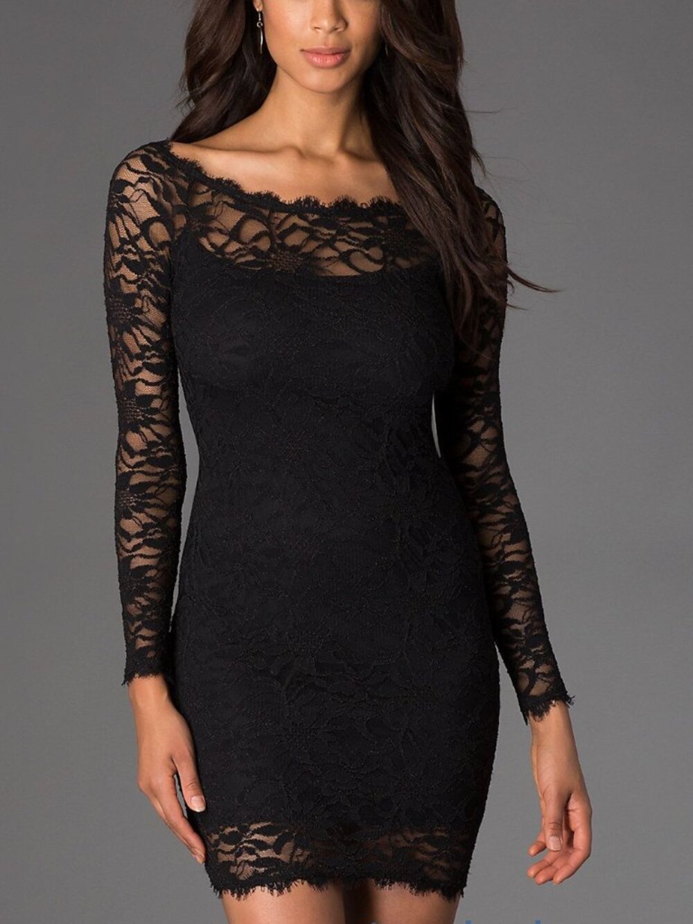 Jump Apparel Lined Black Lace Long Sleeve Bodycon Dress, Size 7/8